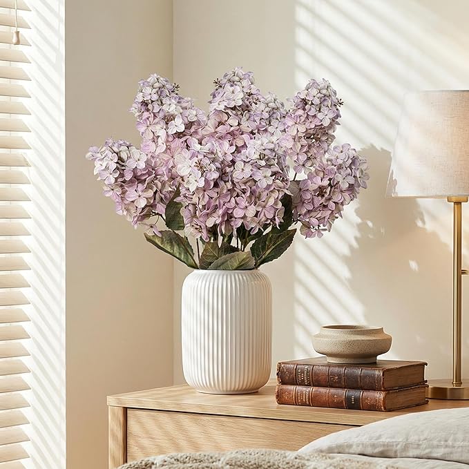 Ttranewsoo Fake Hydrangea Silk Flowers with Stems,Faux Hydrangea Artificial Flowers Purple for Home Wedding,Dried Hydrangea Artificial Flowers Bouquet Vase Decor 24"（Light Purple ） 8pcs No Vase