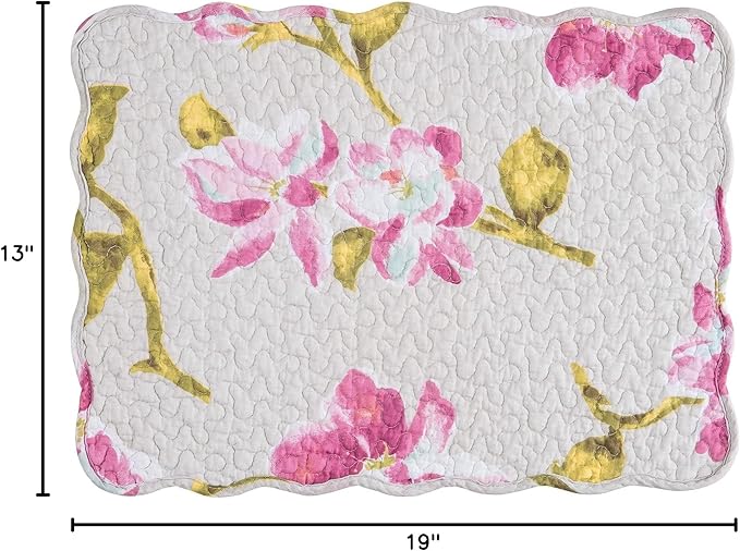 C&F Home Nylah Floral Vintage 100% Cotton Quilted Set of 6 Placemats 13" x 19" Versatile Spring Springtime Summer Kitchen Dining Dinner Table Tabletop Scalloped Machine Wash Reversible Decor