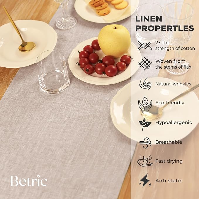100% Pure Linen Table Runner 90 Inches Long, Coffee Table Runner,Farmhouse Style, 14×90 Inches, Perfect for Spring, Summer, Dining Table, Holiday Decor and Dresser -Athena -Oyster Grey