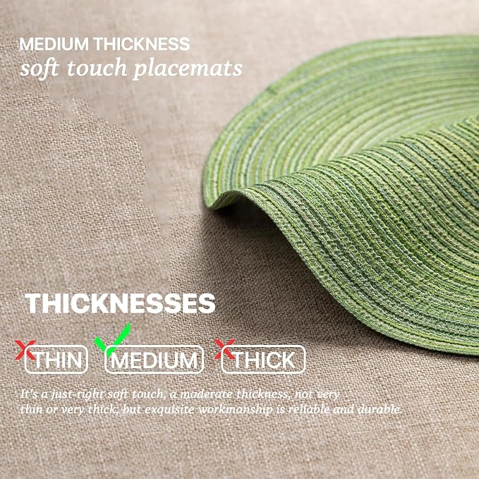 Round Placemats Set of 8 Woven Placemats Washable Braided Table Mats for Dining Table Heat Resistant Non-Slip Circle Place Mats(Green)