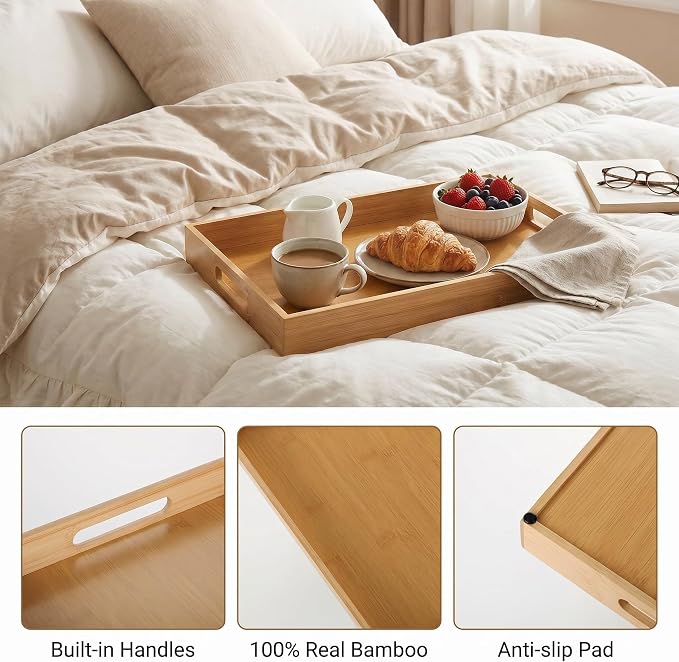 Briful Bamboo Decorative Tray with Handles - 16 x 12 Inch Rectangle Serving Tray for Coffee Table Decor Farmhouse Kitchen Counter Organizer & Bathroom Vanity Tray