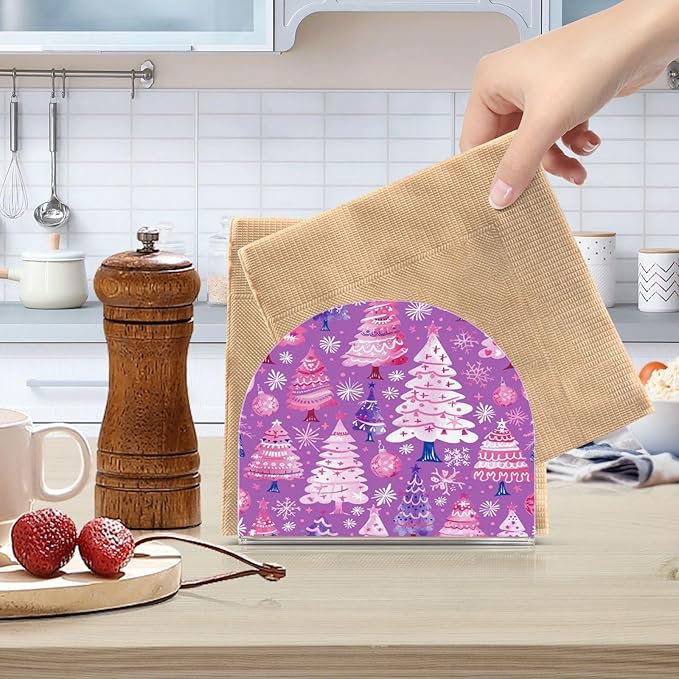 Christmas Trees Purple Acrylic Fall Napkin Holder for Table Kitchen Cocktail Dinner Napkin Holders Countertop Modern Room Decor