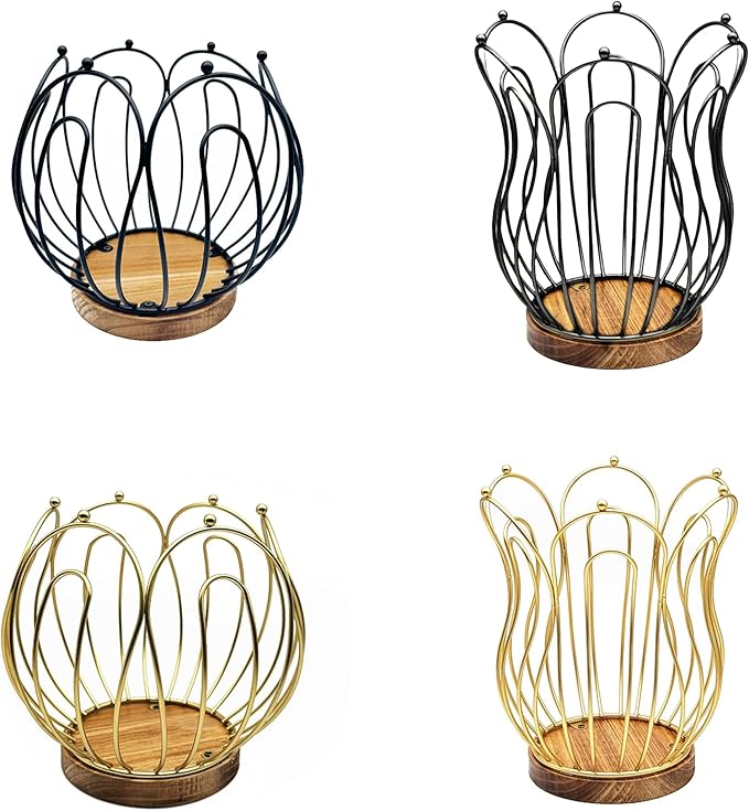 Multifunctional Coffee Pods Storage Basket with Wood Base Decorative Holder for Accessories