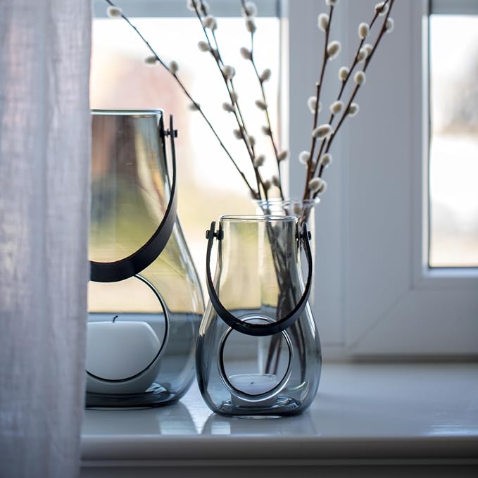 Holmegaard Design with Light Lantern Smoke Grey, 6.5" H x 4.1" D, Designed by Maria Berntsen, Gift Box Included