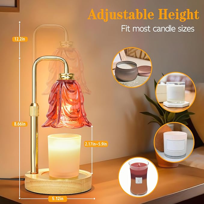 Candle Warmer Lamp with Timer Dimmer, Adjustable Height Red Tulip Candle Wax Warmer, Christmas Birthday Gift for Mom Women, House Warming Gifts for New Home Bedroom Decor,Lava Red