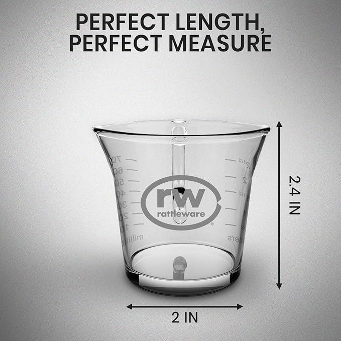 Rattleware Espresso Shot Glass Pitcher – Double Spouted Genuine Barista Measuring Cup with Graduations in Ml & Oz – High-Volume, Commercial-Grade for Swift Espresso Pouring & Precision (3 Oz, 2-Pc)