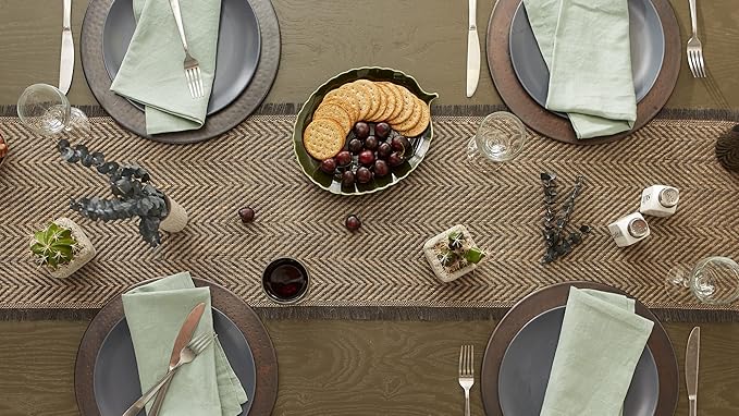 DII Jute Burlap Collection Kitchen Tabletop, Table Runner, 14x108, Chevron Gray