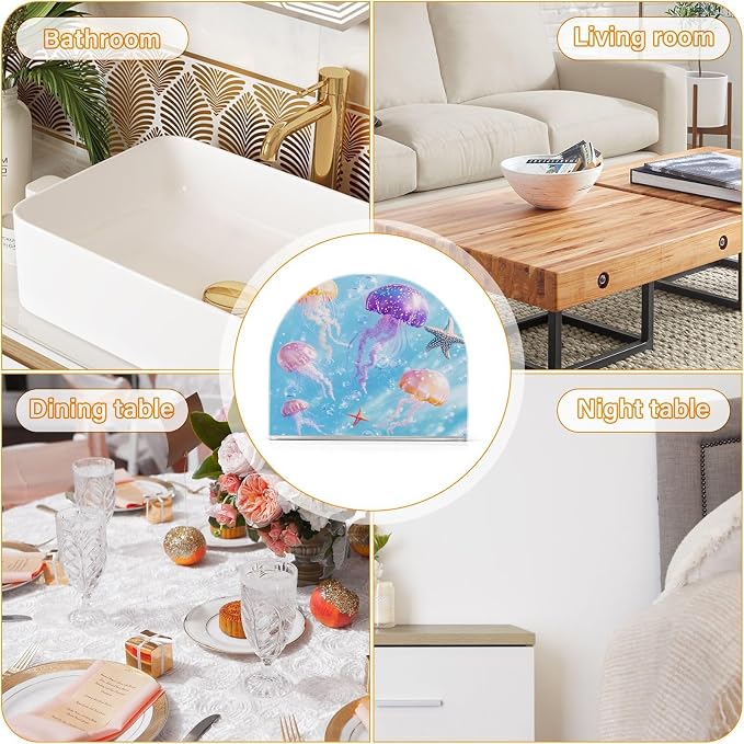 Napkin Holder Acrylic Napkin Holder for Table Kitchen Party Restaurant U Shaped Upright Napkin Dispenser Organizer Blue Jellyfishes Bubbles and Starfish