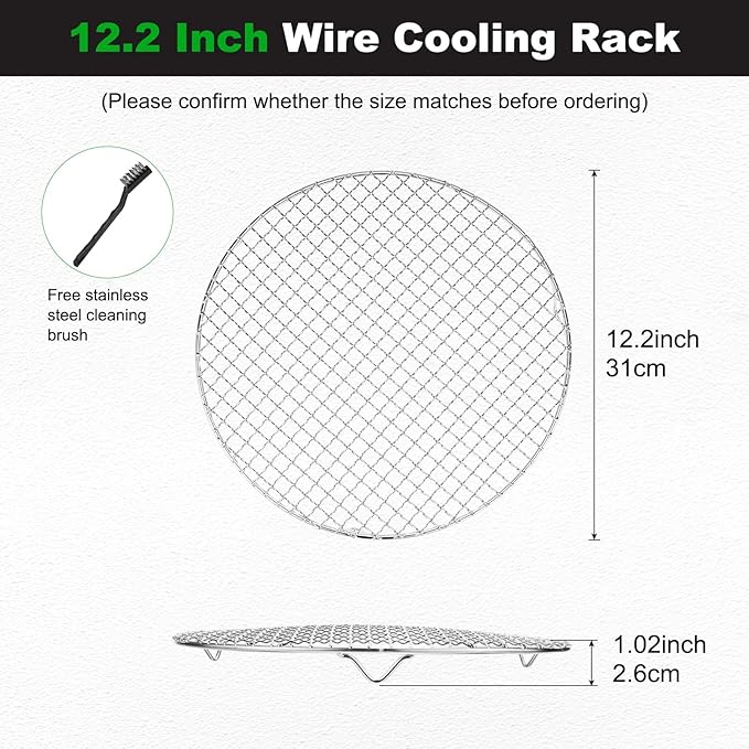 M METERXITY 1 Pack Wire Cooling Racks for Baking with Legs, Round Stainless Steel Cooling Racks for Cooking Baking Steaming BBQ, Dishwasher Safe [12.2'' x 2.6'', Free Cleaning Brush]