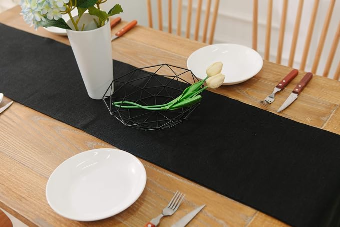 Dinning Table Runner Made by Thick Fabric 12 x 36 Inches Farmhouse Kitchen Coffee Burlap Table Runner for Holiday Party, Black