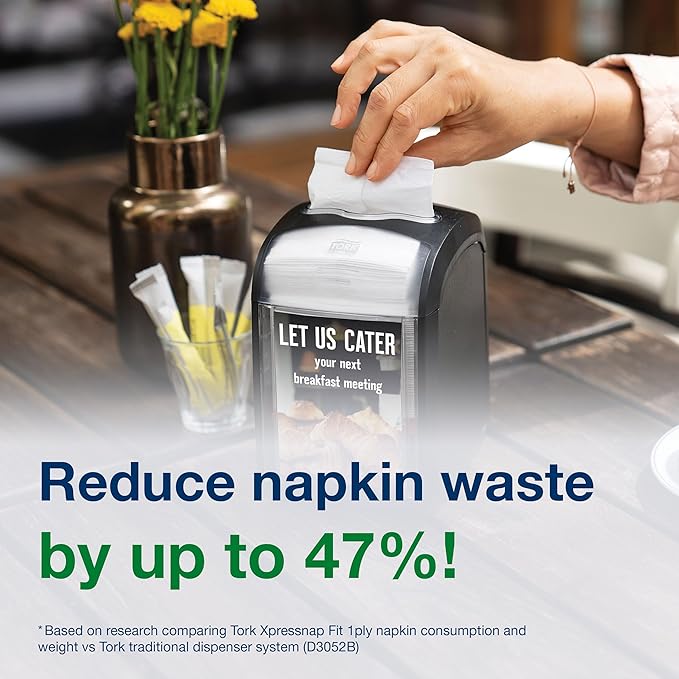 Tork Xpressnap Fit Counter Top Napkin Dispenser Starter Pack – 800743 – N14 Dispenser for Restaurants Include 2 x 120, 2-Ply, Natural Napkin Refill Packs