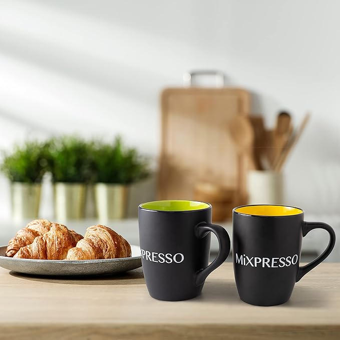 Mixpresso 4 Piece Mug Set, 16 Oz Coffee Mugs with Large Handle For Hot or Cold Drinks, Colorful Ceramic Coffee Mug Set For Coffee, Tea, Cappuccino, Milk, Cocoa, Cereal. Black and Colors Mugs