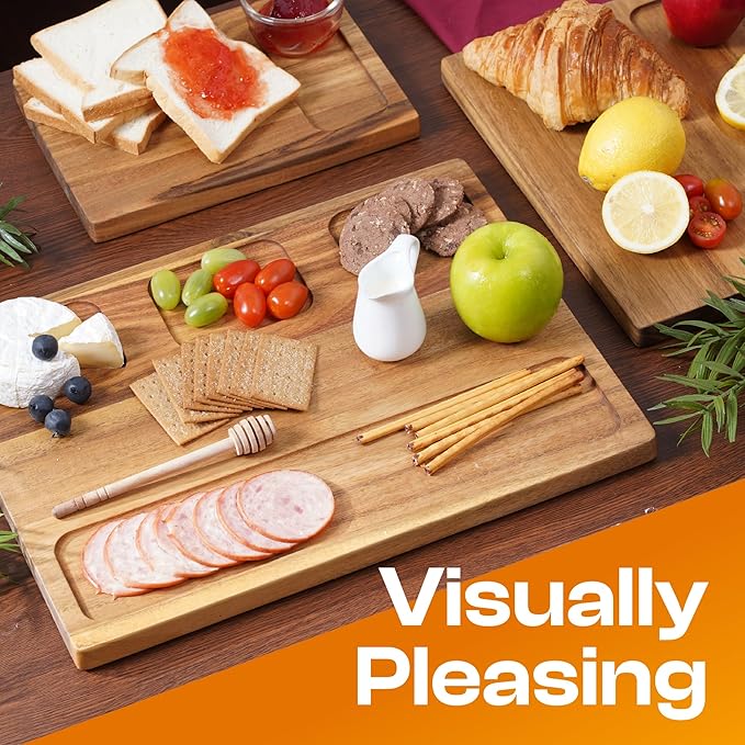 Acacia Wood Cutting Board Set of 3 – 2-in-1 Reversible Butcher Blocks & Serving Trays with Juice Groove, 100% Natural Hardwood, Multi-Size, Gift Box Ready