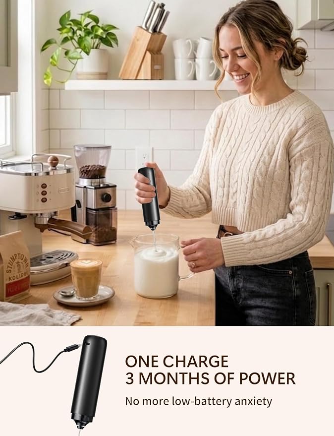 Rechargeable Milk Frother Hanheld, Frother Wand Drink Mixer Handheld Coffee Stirrers Electric Frother for Coffee Mixer Wand -Black