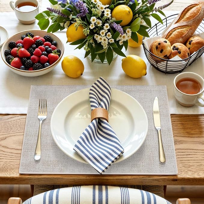 homing Faux Leather Heat Resistant Placemats 4 Packs, Waterproof Wipeable Dining PU Place Mats for Indoor & Outdoor, Easy to Clean, Beige