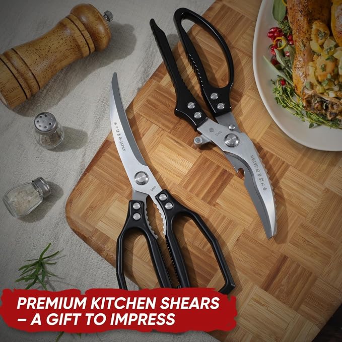 TIVOLI Kitchen Scissors Set Black,Japanese Stainless Steel Kitchen Shears for Food, Heavy Duty Poultry Shears,Meat Scissors for Chicken Bones,Korean BBQ and Turkey,Ideal Gift