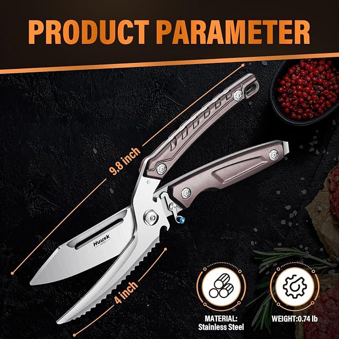 Huusk Heavy Duty Poultry Scissors - Kitchen Scissor for Food with Serrated Edge, Detachable Sharp Shears for Cutting Meat, Chicken Bone, Christmas Gift for Men and Women