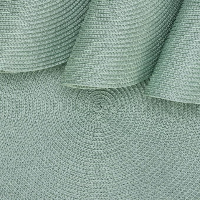 Winknowl 15 Inch Round Braided Placemats Set of 8, Washable Cotton Polyester Table Mats, Heat Resistant Non-Slip Place Mats for Kitchen Dining Table Decor (Mint Green,8pcs)