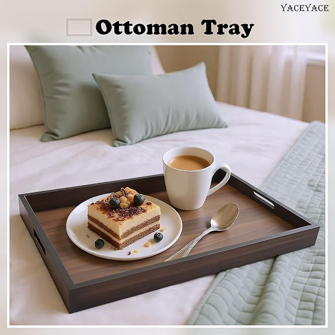 Wood Serving Tray Large, 17"x12"x1.5" Large Serving Tray with Inset Handle for Ottoman, Home Decor, Bathroom, Party, Dining, Coffe Table