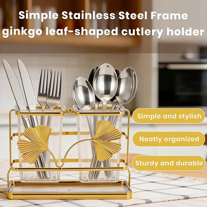 Transparent Double Barrel Square Cup Utensil Holder for Kitchen Counter, Large Capacity Silverware Caddy with Drainage System, Rust Resistant Freestanding Utensil (Double bucket round cup)