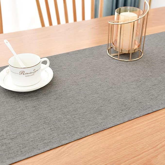 Farmhouse Rustic Table Runner Grey Faux Linen Table Runners Water Resistant Short Table Runner 36 inches for Living Room Dresser Bedroom Kitchen Dining Party 13x36 Inch