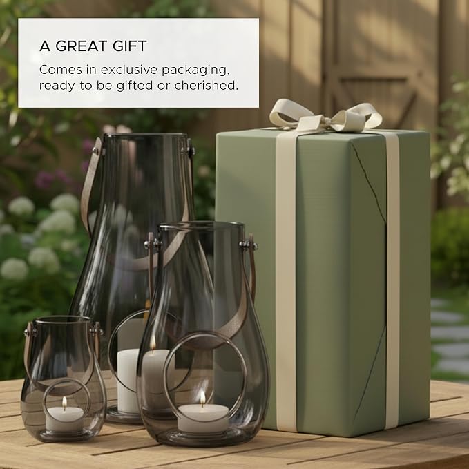 Holmegaard Design with Light Lantern Smoke Grey, 9.8" H x 6.1" D, Designed by Maria Berntsen, Gift Box Included