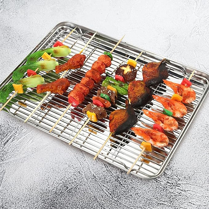 FRCOLOR 2pcs Stainless Steel Baking Wire Rack Cooling Rack 30x23cm Oven-safe for Cookie and Bread Baking Sturdy Wire for Sheet Pan Cooking