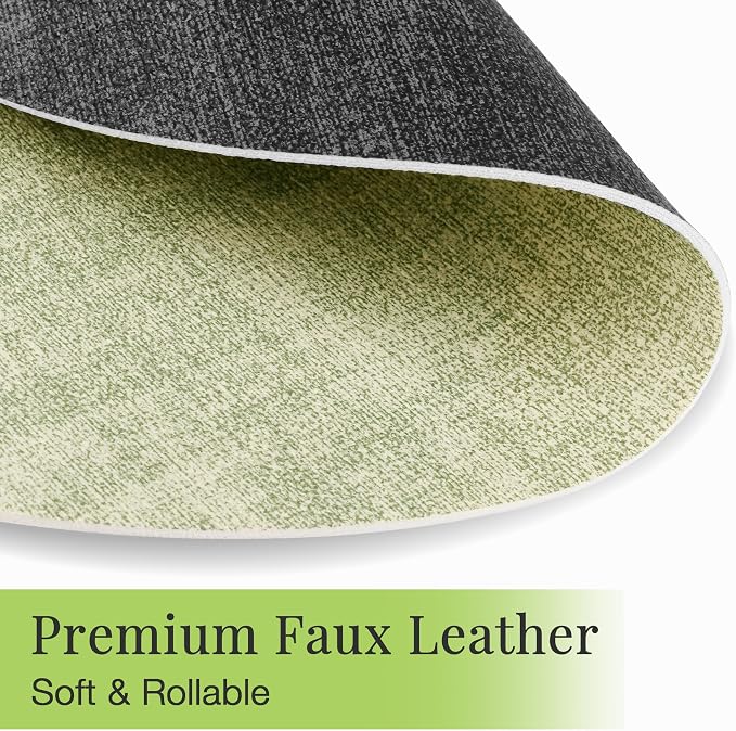 13-Inch Faux Leather Round Placemats Set of 8, Waterproof Anti-Slip Dual Sided Place mats, Heat Resistant Washable Table Mats with Coaster, Suitable for Indoor & Outdoor (8, Black Light Green)