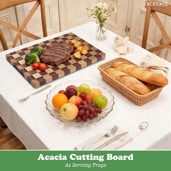 Wooden Cutting Boards for Kitchen, Large Size 16.5"x12" Acacia Wood Cutting, Thick Wood Checkered Chopping Boards for Home, Kitche, Foods