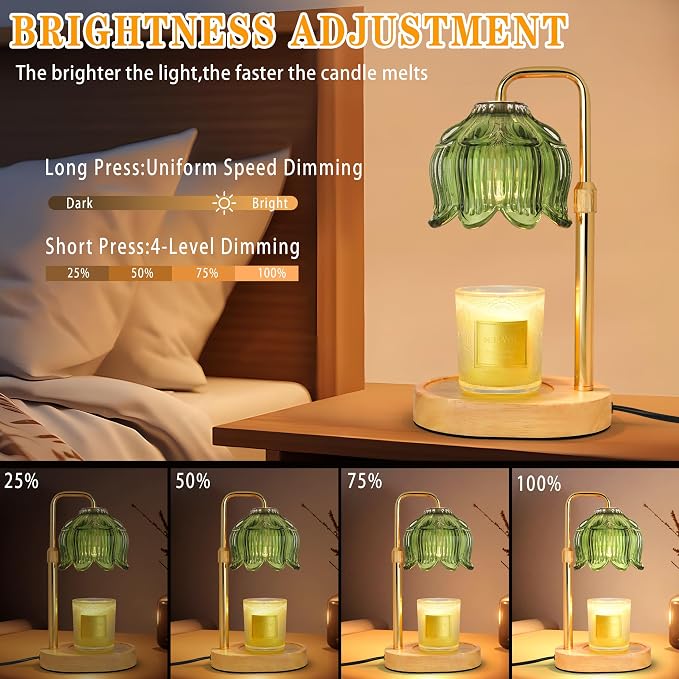 Candle Warmer Lamp with Timer Dimmer, Adjustable Height Candle Wax Warmer, Christmas Birthday Gift for Mom Women,House Warming Gifts for New Home Bedroom Decor,(Lotus Flower-Green)