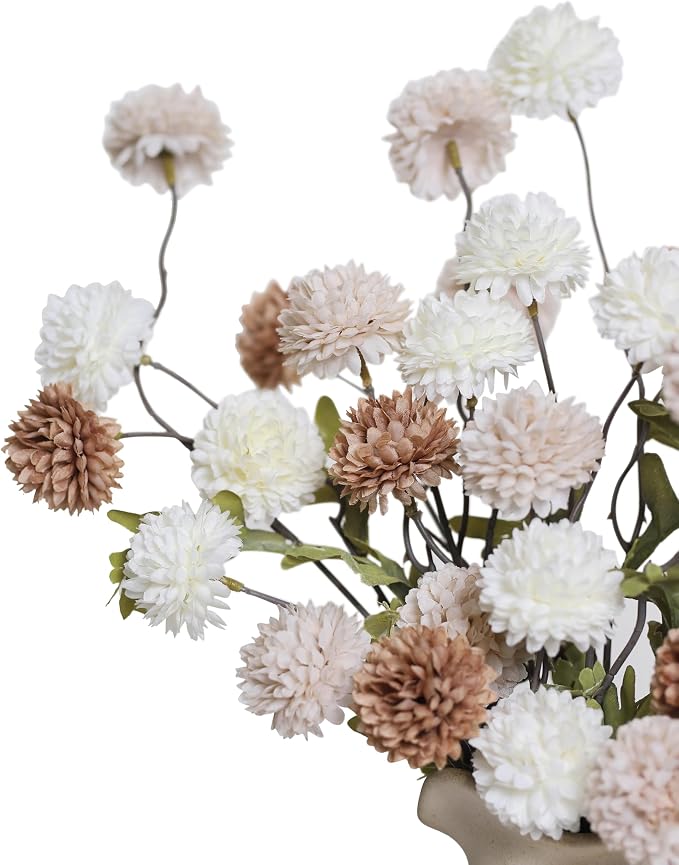 DuHouse 9pcs Artificial Flowers Mix Faux Silk Pompon Mum,Silk Small Mini Chrysanthemum Ball with Stems for Home Table Kitchen Decor DIY Wedding Centerpieces