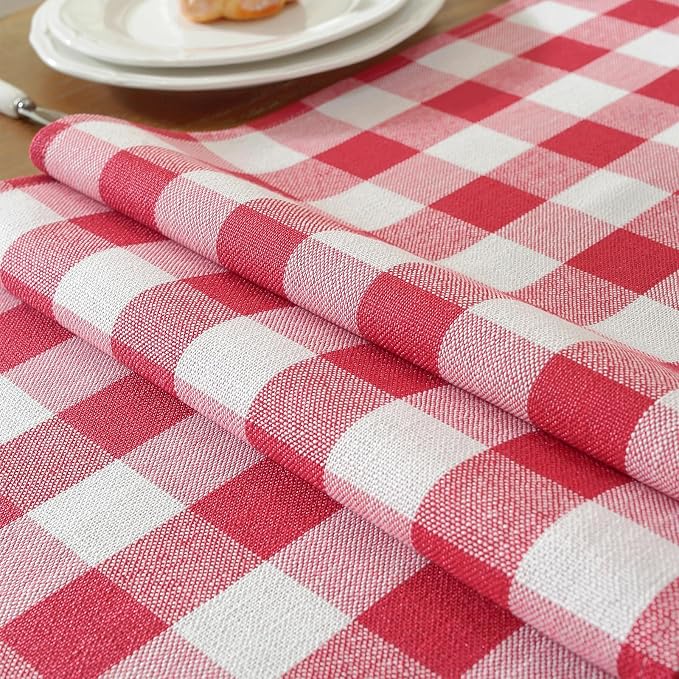 Laolitou Red Checkered Table Runner, Cotton Linen Gingham Table Runners, Classic Buffalo Plaid Farmhouse Table Decor, 13x72 Inches