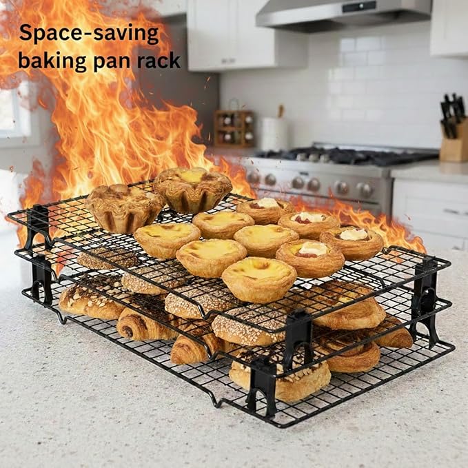 16Pcs Cooling Rack Stacker Clips – Stackable Cooling Rack Organizer for Baking Sheets & Wire Racks, Space-Saving Rack Stacking Clips for Cookies, Bread & Pastries, Black