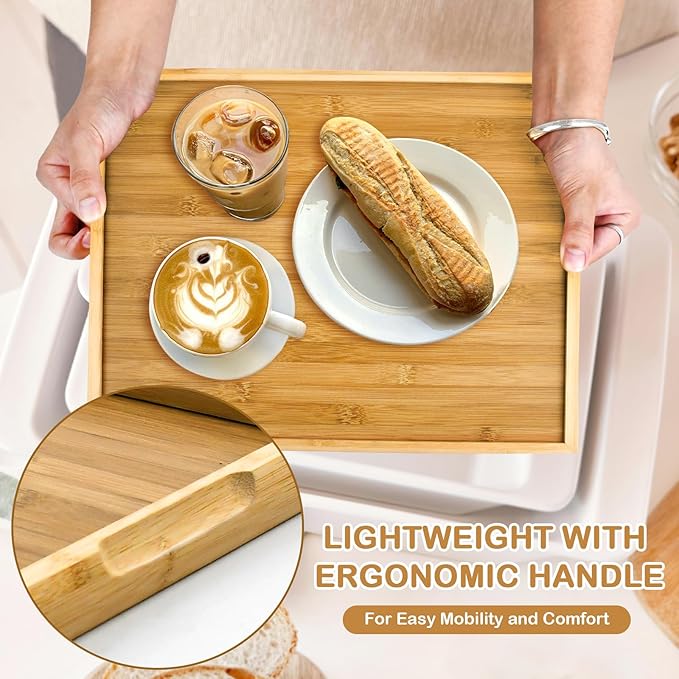 Bamboo Breakfast Tray for Bed - Bed Tray Table with Folding Legs for Eating - Foldable Food Tray with Handles - TV Lap Tray for Couch Adults Kids - Portable Bamboo Bed Tray with Legs for Laptop