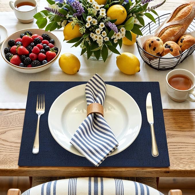 homing Faux Leather Heat Resistant Placemats 4 Packs, Waterproof Wipeable Dining PU Place Mats for Indoor & Outdoor, Easy to Clean, Dark Navy Blue