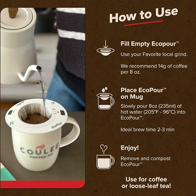 EcoPour Empty Coffee Filters, Compostable All Paper Single-Serve Pour Over Filters for Coffee or Tea, Portable & EcoFriendly, 50 Pack | camping-coffee-and-tea-pots