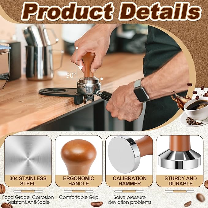7 Pcs Espresso Accessories Kit, 53 mm Coffee Tamper Set Espresso Machine Accessories Coffee Tamper Wdt Tool Dosing Funnel Puck Screen Brush Tamping Station for 53 mm Barista Tools