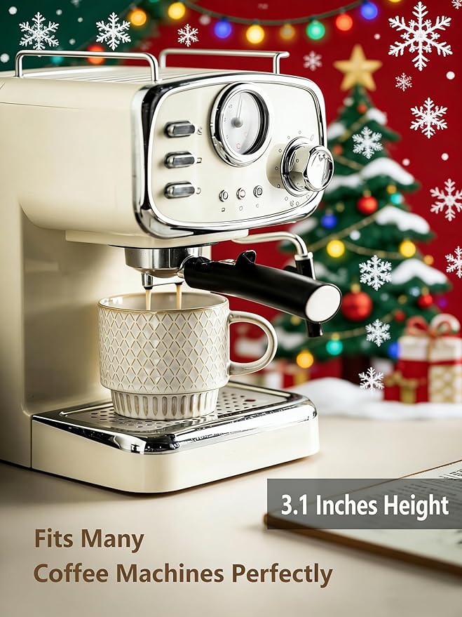 Gomakren Coffee Mugs Set of 4, 13 Ounce Stackable Coffee Mugs with Stand, Ceramic Coffee Cups with Spoon for Coffee, Espresso, Cappuccino, Latte, Cocoa, Tea and Milk, Creamy White