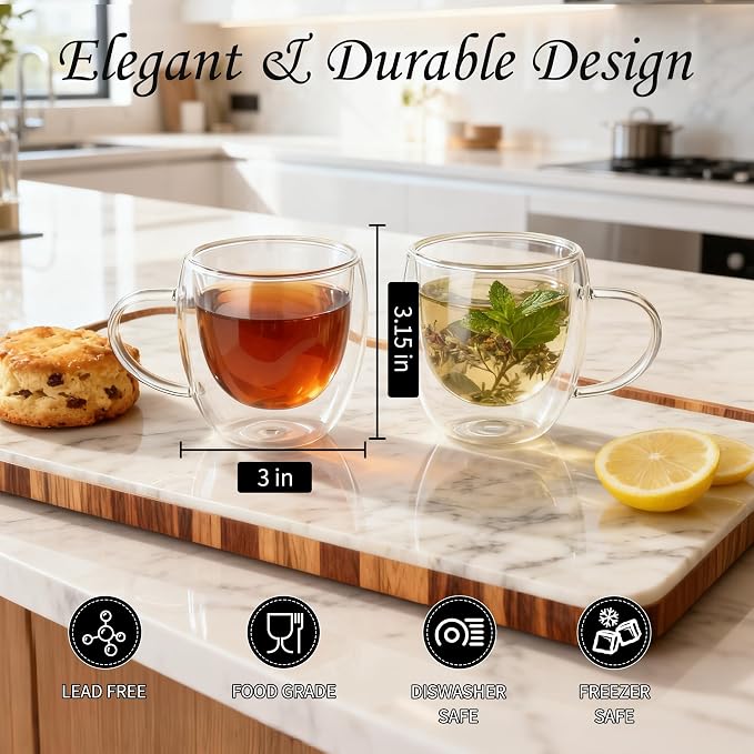 Gulex Espresso Cups Double Wall Glass Coffee Espresso Cups with Handle 4 oz