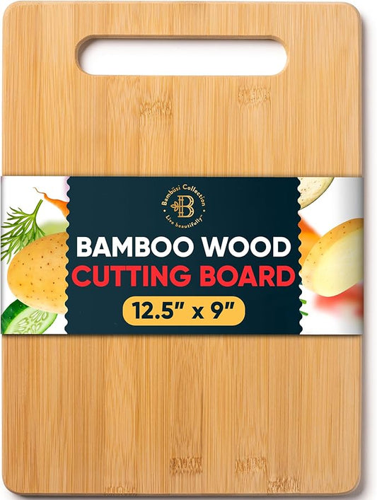 Bamboo Cutting Board, Wooden Kitchen Chopping Board for Food Prep, Chopping, Carving Meat, Fruits Vegetables, 12.5" x 9"