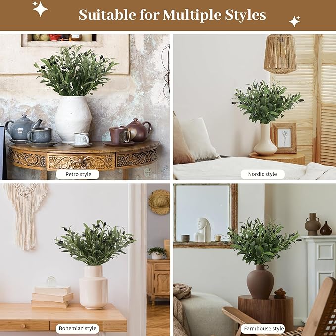 Leftover 6PCS 18Inch Faux Olive Branches for Vase,Artificial Olive Tree Branches,Fake Plants,Greenery Stems,Eucalyptus Stems,Green Leaves for Centerpieces Decoration,Home Decor,Coffee Table Decor