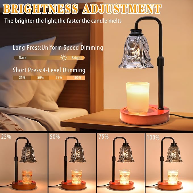 XJZJY Candle Warmer Lamp with Timer Dimmer, Adjustable Height Black Tulip Candle Wax Warmer, Christmas Birthday Gift for Mom Women, House Warming Gifts for New Home Bedroom Decor,Flower Black