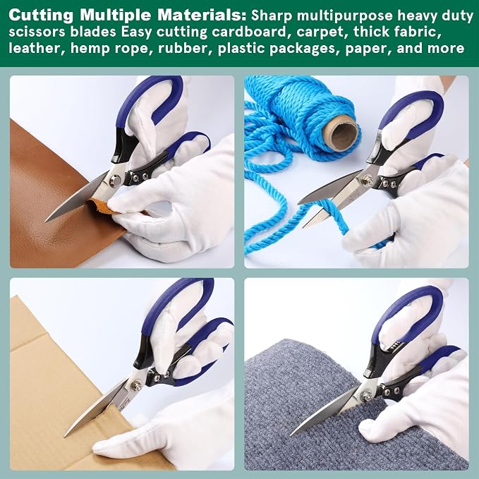 Heavy Duty Scissors All Purpose, 8.5 inch Stainless Steel Utility Sharp Shears, Aluminum Alloy Handle for Cutting Cardboard,Carpet,Fabric,Leather,Rope,Rubber,Plastic and Kitchen or Workshop Use