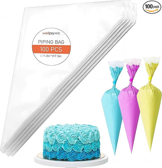 Piping Bags,100pcs 12 Inch Anti Burst Disposable Cake Decorating Bags,Non-Slip Pastry Bags-Ideal for Cakes,Cream Frosting and Cookie Decorating