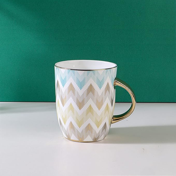 Femora Handcrafted Ceramic Coffee Mugs Indian Golden Design Set of 2 (10 oz), Cappuccino & Latte Cups, Espresso Mugs
