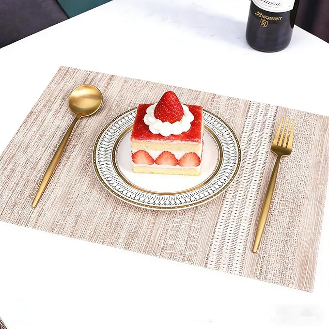 Placemats, Placemats for Dining Table Set of 6, Kitchen Table Mats Heat-Resistant Non-Slip Washable PVC Woven Vinyl Place Mats for Dining Room Table Decoration (Pack of 6, Sandy Gold)