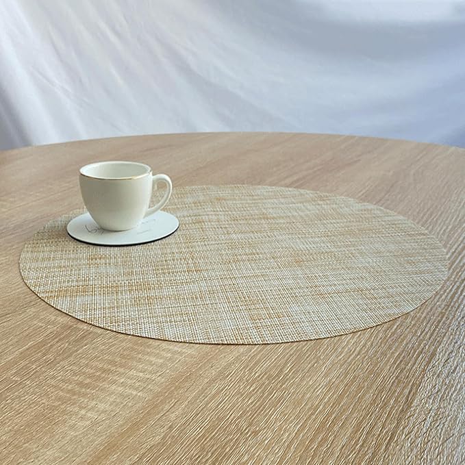 Round Placemats Set of 6 Woven Table Mats Washable Non-Slip Place Mats 13.8 Inch for Christmas Decoration Home Wedding Party,Beige