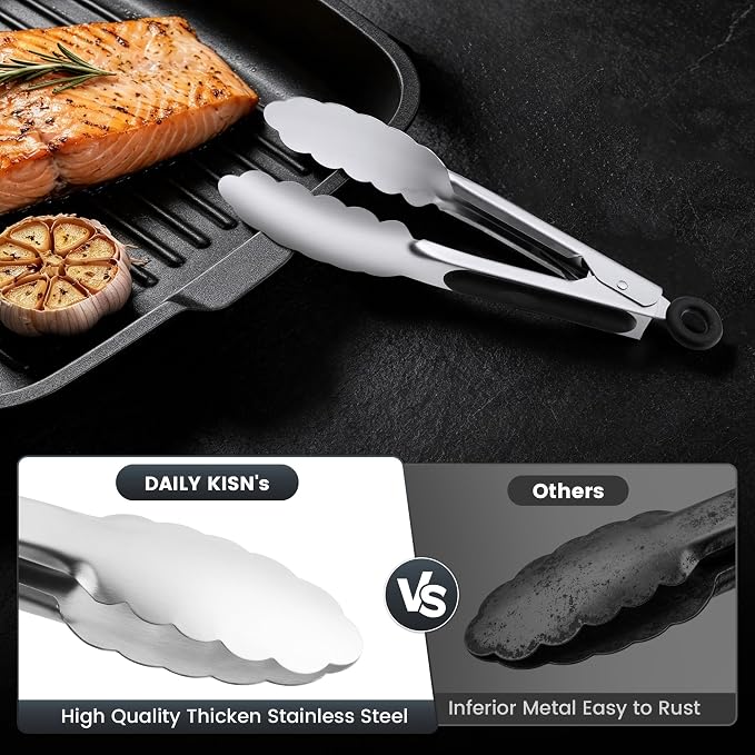 7" Small Kitchen Tongs Set of 3, Stainless Steel Ice Tongs Food Tongs, Mini Serving Tongs for Appetizers, Salad, Buffet (7", 3PCS) | Ice Bucket Tongs | For Salad/Buffet | Heat-Resistant | Dishwasher Safe