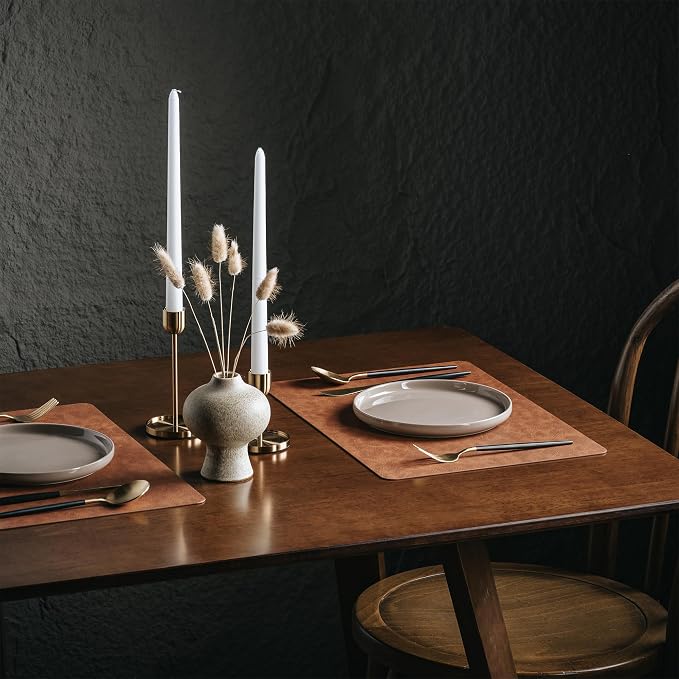 Placemats Set of 4, DOLOPL Reversible Dual-Color Faux Leather Place Mats 17"x11.8"– Waterproof, Heat Resistant, Washable & Wipeable, Luxury Retro Style for Kitchen Dining Table (Reddish Brown & Brown)