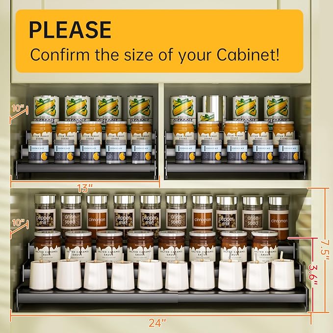 Expandable Carbon Steel Spice Rack Organizer for Pantry, Adjustable 3-Tier Ladder Shelf,Holds Up to 24 Cans,Kitchen Countertop Organizer, Rustproof Storage Rack for Spices, Cans, Sauces & Dry Goods